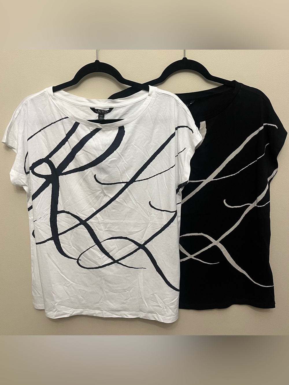 NWT Lauren Ralph Lauren Script Logo Print Short Sleeve Tops Women's Size Large
